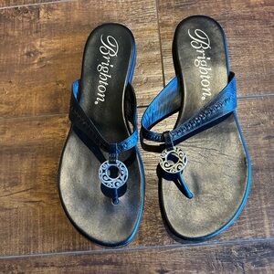 Brighton Black Leather Sandals with Silver Accents